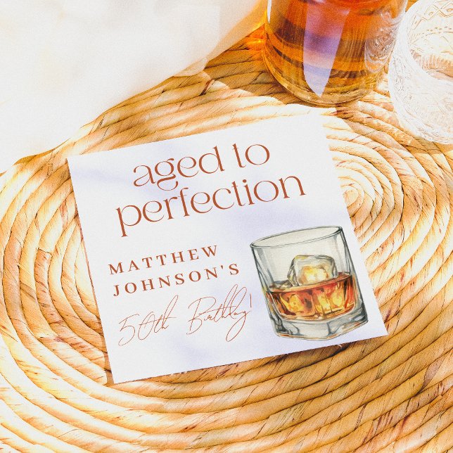 Åldras till Perfection Whiskey Birthday Pappersservett (Paper Napkin Mock-up)