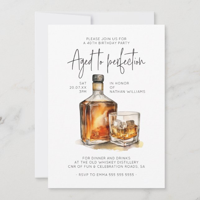 Åldras till Perfection Whiskey Male Birthday Inbjudningar (Framsida)