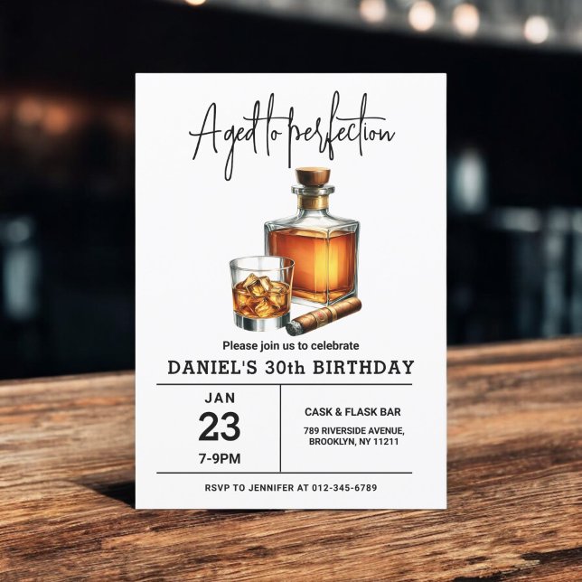 Åldras till Perfection Whisky Cigar 30års födelsed Inbjudningar (Skapare uppladdad)