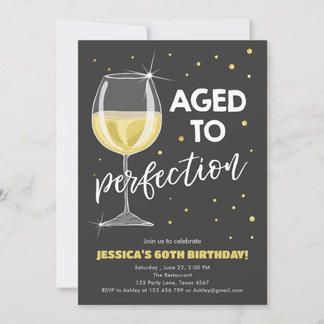 Åldras till Perfection White Vin Surprise Birthday Inbjudningar (Framsida)