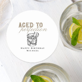 Åldras till Perfection White Whiskey-Födelsedagsfe Underlägg Papper Rund