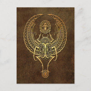 Åldras Winged Egyptian Scarab Beetle med Ankh Brow Vykort