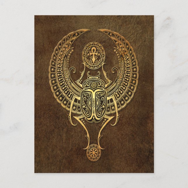 Åldras Winged Egyptian Scarab Beetle med Ankh Brow Vykort (Framsida)