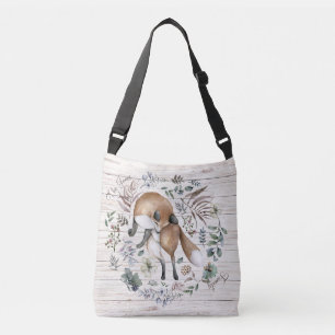 Åldras Wood Monogram Namn Blommigt Fox Axelväska