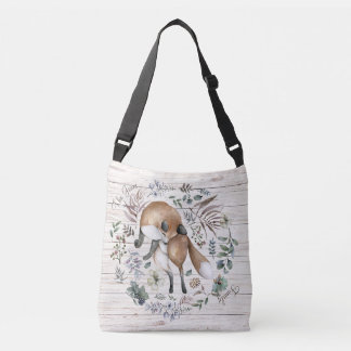 Åldras Wood Monogram Namn Blommigt Fox Axelväska