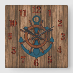 Åldras Wood Nautical Anchor Fyrkantig Klocka
