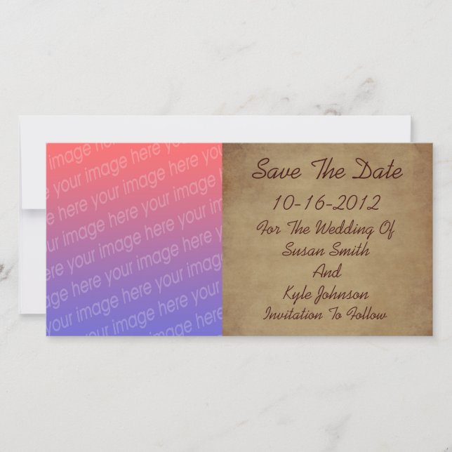 Åldras Worn Papper Photo Bröllop Spara Datumet (Framsida)