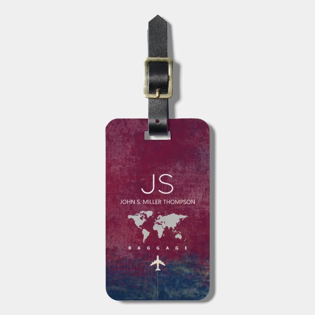 åldrasen ser världskarta ut med namn trevlig resa bagagebricka (Vertikal Framsida)