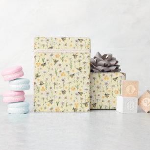 Äldre Bee Baby Shower Wrapping Papper Elegant Bu Presentpapper