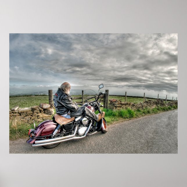 Äldre Biker Motorcycle American-Made Poster (Framsidan)