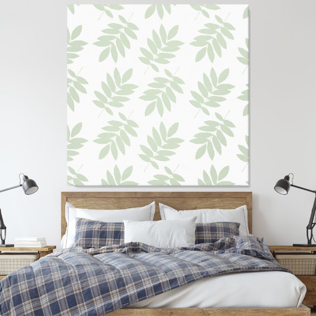 Äldre blad mönster Grön+Vit Canvastryck (Insitu (sovrum))