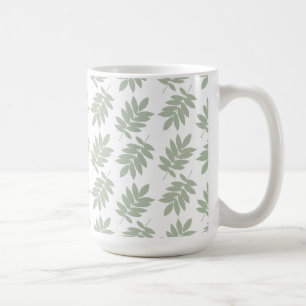 Äldre blad mönster Grön+Vit Kaffemugg