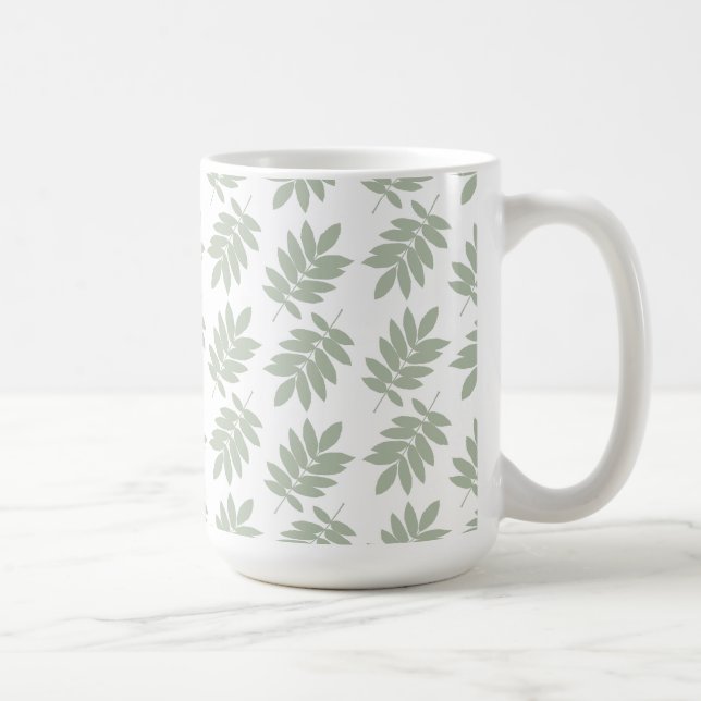 Äldre blad mönster Grön+Vit Kaffemugg (Höger)