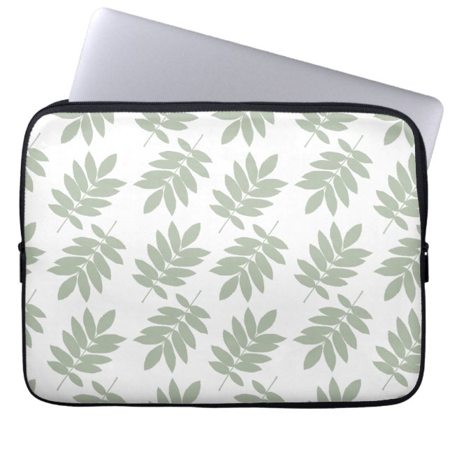 Äldre blad mönster Grön+Vit Laptop Fodral (Framsidan)