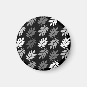 Äldre blad mönster svart vitt grå magnet