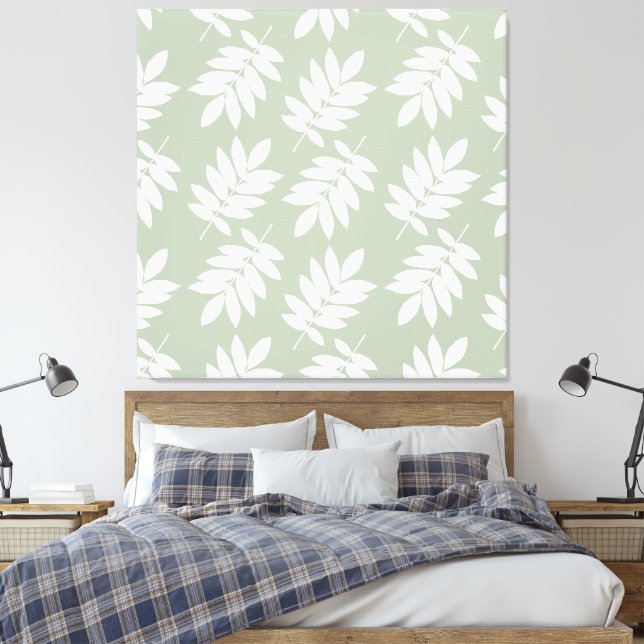 Äldre blad mönster vit+grön canvastryck (Insitu (sovrum))
