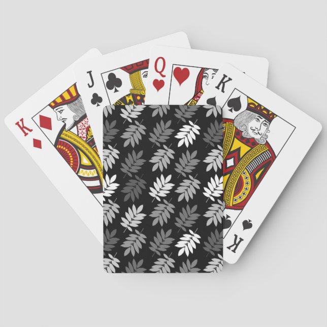 Äldre bladsmönster svart vitt grått casinokort (Baksidan)