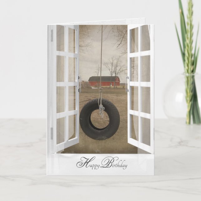 Äldre däck swing med lada födelsedag kort (Framsida)