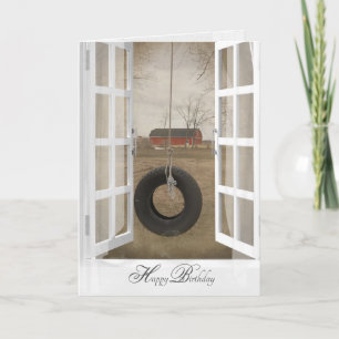 Äldre däck swing med lada födelsedag kort