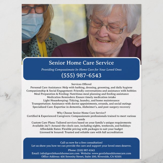 Äldre- eller seniorvårdare reklamblad (Framsidan)