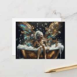 Äldre fe-kvinna i bubbelbadet vykort