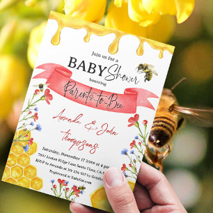 Äldre honung Red WildblommBee Baby Shower för mode Inbjudningar