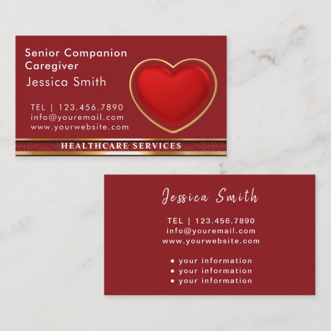 Äldre karriär Modern Red Heart Medical Visitkort (Fram/baksida)