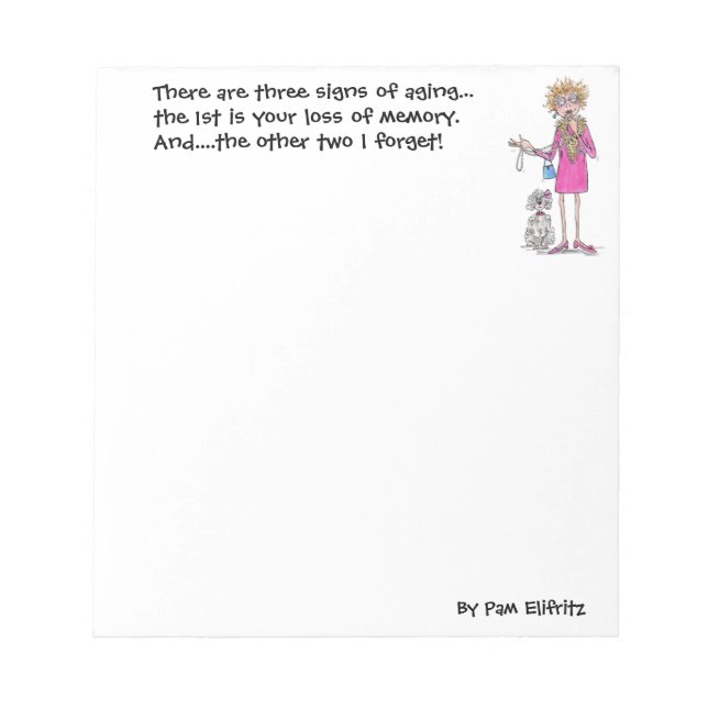 Äldre kvinna skrattar åt signaturer om åldrandet anteckningsblock (Framsida)