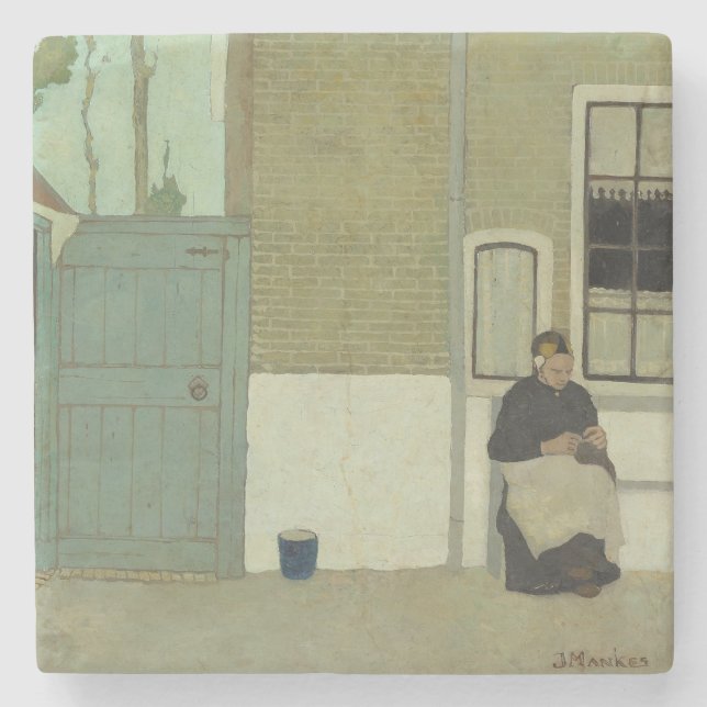 Äldre kvinnor Före ett hus i Nederländerna Stenunderlägg (Framsidan)