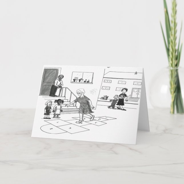 Äldre kvinnor hoppar över att spela humschack med  kort (Framsida)