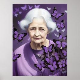 Äldre kvinnor med Lila fjärilar Poster