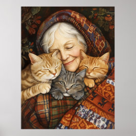 Äldre kvinnor med tre katter Mysiga Poster