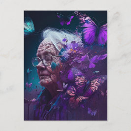Äldre kvinnor med vykort för Lila Butterflies