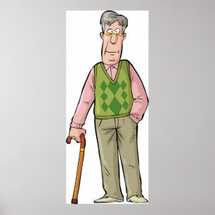 Äldre man med en promenadpenna poster