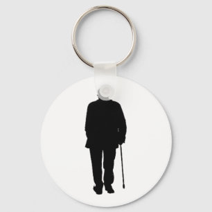 Äldre Man Walking Black Silhouette Teckning Art Nyckelring
