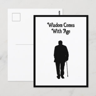 Äldre Man Walking Black Silhouette Teckning Art Vykort