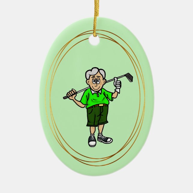 Äldre manlig golfspelare med grått hår prydnad julgransprydnad keramik (Framsidan)