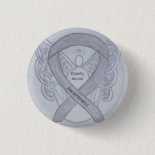 Äldre Missbruksmedvetande Silver Angel Ribbon Pin Knapp