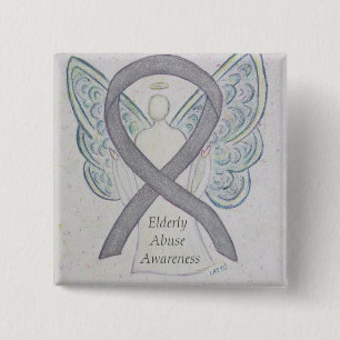 Äldre Missbruksmedvetande Silver Angel Ribbon Pin Knapp