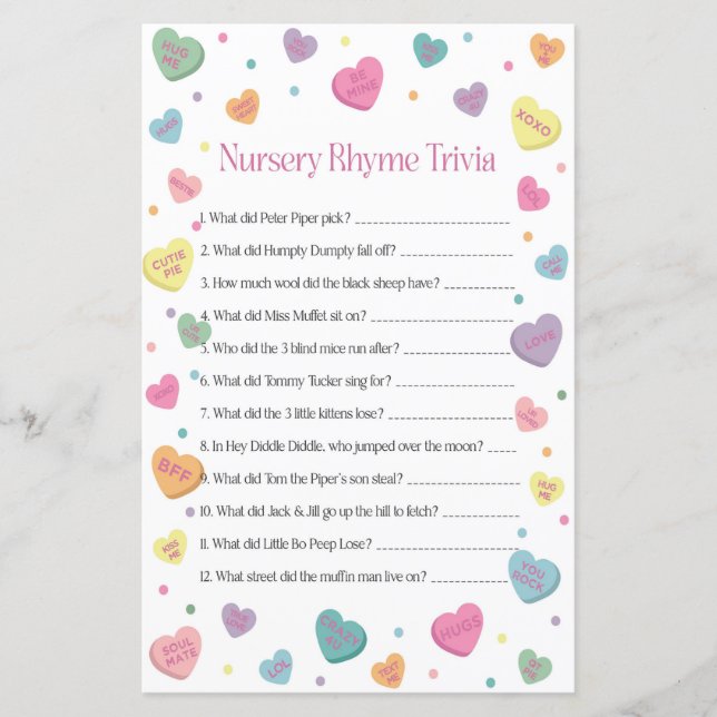 Äldre Nursery Rhyme Trivia Baby Shower Game (Framsida)