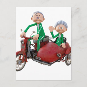 Äldre par på en Moped med Sidecar Vykort