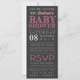 Äldre Rosa Typography Baby Shower Long Inbjudningar