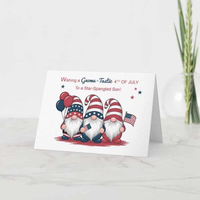 Äldre Son Fjärde juli Cute Patriotic Gnomes Kort (Framsida)