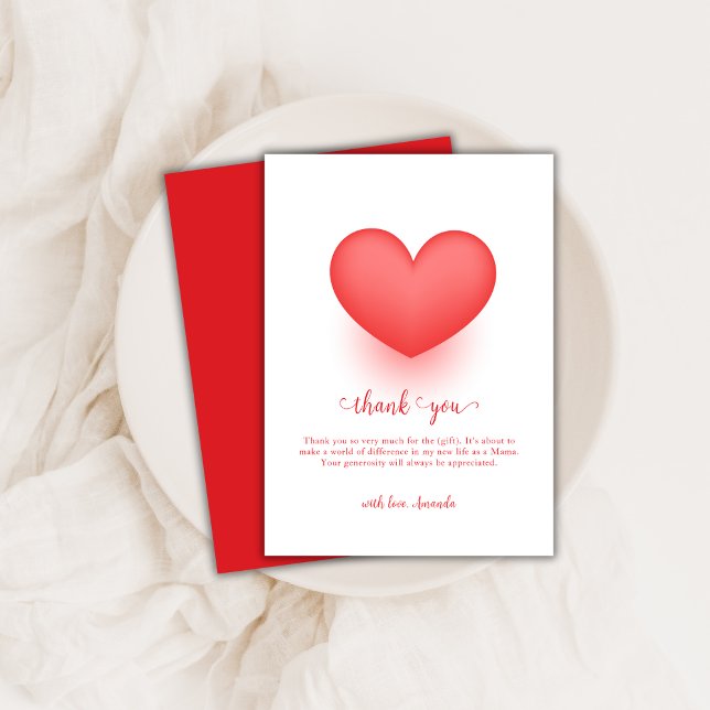 Äldre Valentine Baby Shower för modern Elegant Tack Kort (Modern Elegant Sweetheart Valentine Baby Shower Thank You Card)