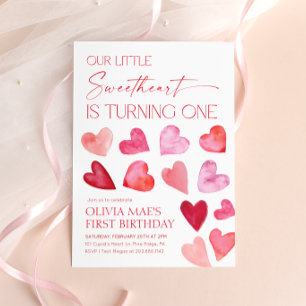 Äldre Valentine Hearts 1:a födelsedagen Inbjudningar