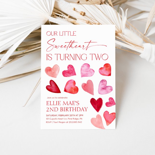 Äldre Valentine Hearts 2:a födelsedagen Inbjudningar (Skapare uppladdad)