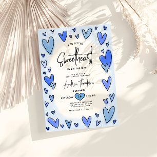Äldre Valentine Hearts Blue Boy Shower Inbjudningar