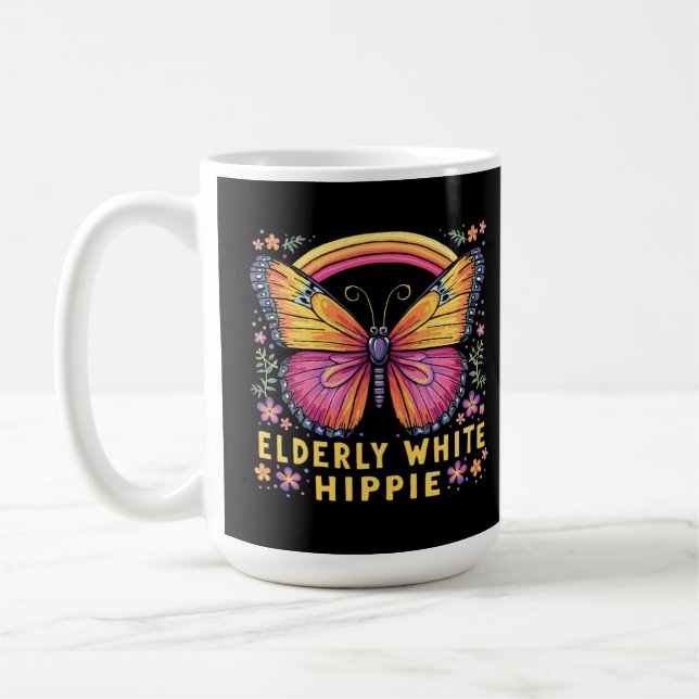Äldre vit Hippie Funny Quote Retro Humor Kaffemugg (Vänster)