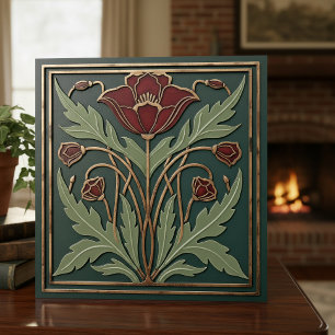 Åldrig Art Nouveau Dyster Poppyblomma #15 ID1193 Kakelplatta