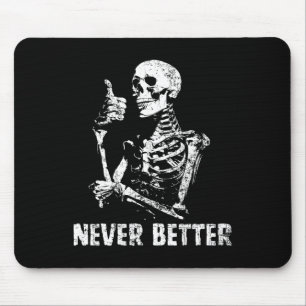 Aldrig bättre Skeleton som dricker kaffe Halloween Musmatta